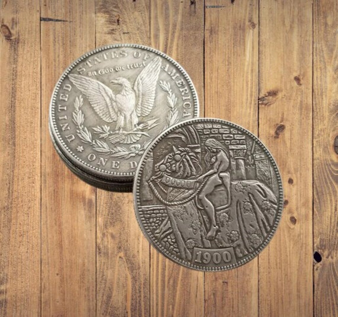 Хобо Монета Сексуальная Женщина Обнаженная Ездить на Лошади Фэнтези Американский Доллар США Жетон Монеты 1 — изображение