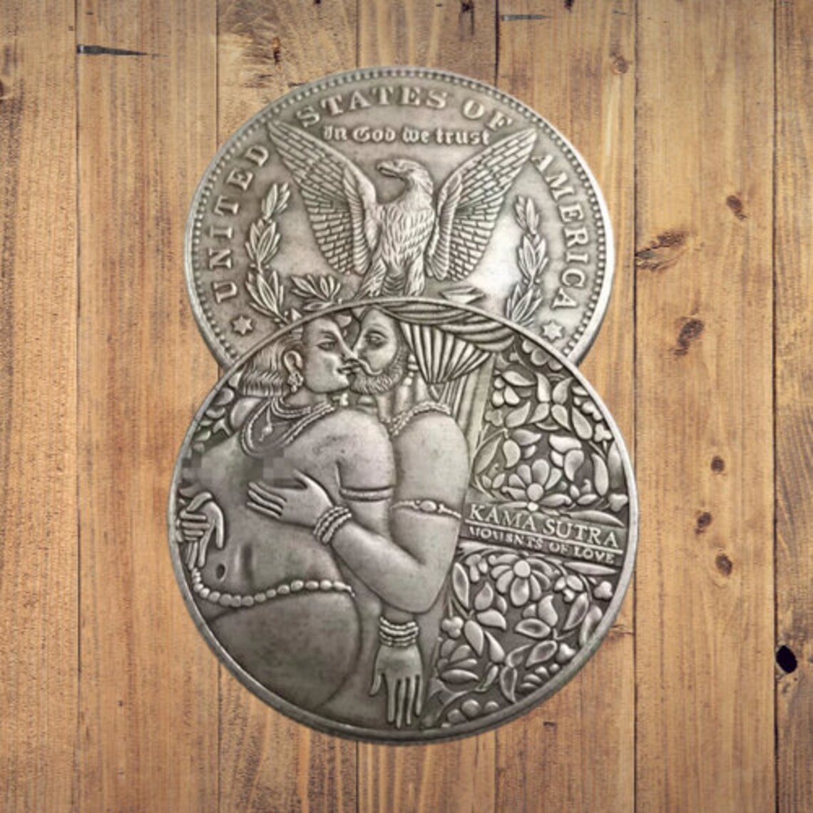 Монета бродяги Камасутра Момент любви Индийская пара Фэнтези Американский доллар Жетон монеты США 2 — изображение