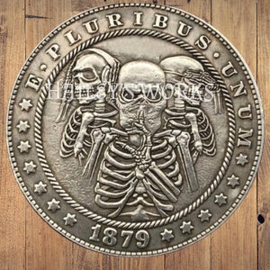 Hobo Nickel Skull Skeleton Hear Speak See No Evil Morgan Dollar Silver Casted US Christmas Unique Carved Coin Rare Punk Biker Rare