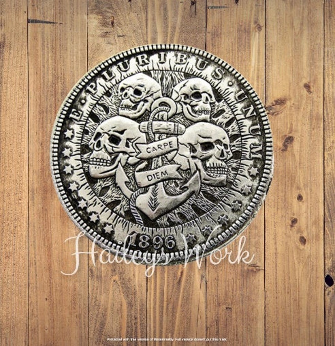 Hobo Coin Pirate Skulls Skeleton Navy Anchor Pirate Ocean Coin Silver ...