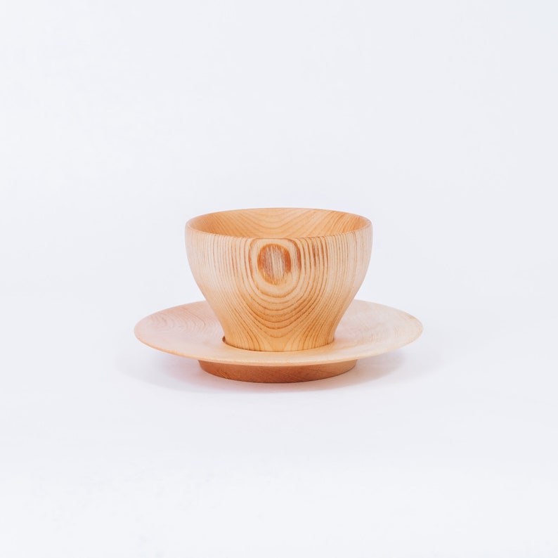 Wooden tea cup and saucer made of natural cedar wood Etsy