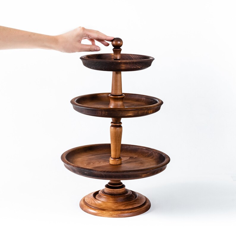 Wooden three tiered round fruit basket Etsy