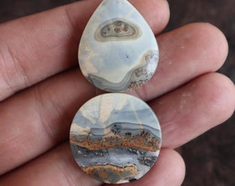 Natural Maligano Jasper Pair Cabochons Matching For Handmade Jewelry