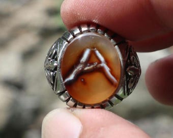 Achat Initiale Ring - handgemachter Alpaka Silber Buchstabe A Edelstein