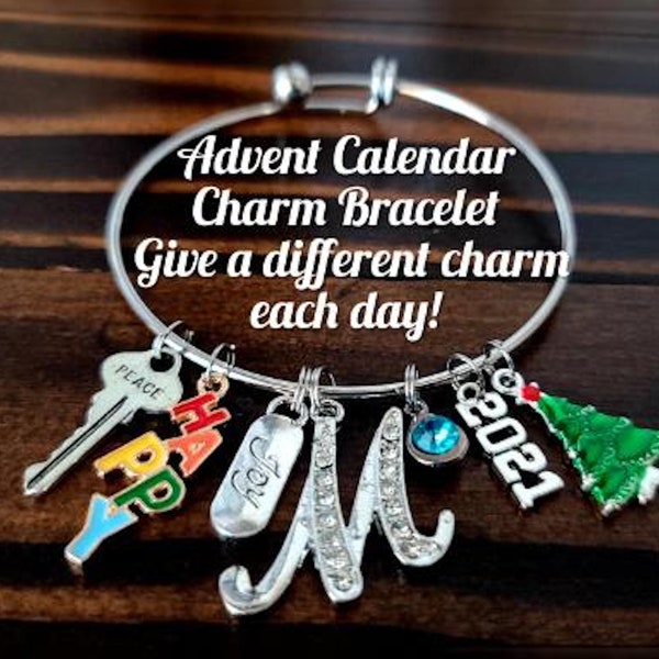Advent Calendar Gift, Personalized Charm Bracelet, 12 Days of Christmas, Christmas 2021, Advent Calendar Jewelry, Countdown to Christmas