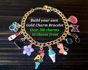GOLD CHARM BRACELET, Personalized Gold Charm Bracelet, Gold Charm Bracelet, Build a Gold Bracelet, Girls Bracelet, Design Your Own Bracelet