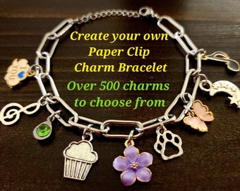 CHARM BRACELET, Paperclip Charm Bracelet, Personalized Bracelet, Custom Charm Bracelet, Build a Bracelet, Design Your Own, Gift for Her