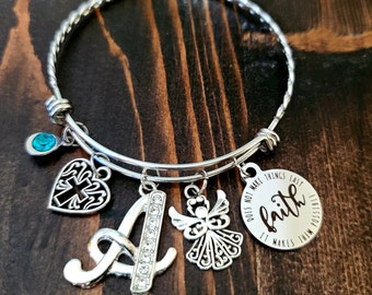 Faith Charm Bracelet, Scripture Bracelet, Christian Bracelet, Inspirational Jewelry, Custom Charm Bracelet, Cross Bracelet, Bible Verse