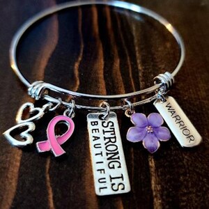 Breast Cancer Awareness Bracelet, Survivor Bracelet, Pink Ribbon Bracelet, Cancer Awareness, Personalized Charm Bracelet, Cancer Jewelry