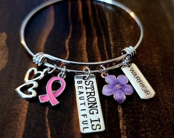 Breast Cancer Awareness Bracelet, Survivor Bracelet, Pink Ribbon Bracelet, Cancer Awareness, Personalized Charm Bracelet, Cancer Jewelry