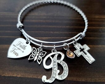 Faith Over Fear Charm Bracelet, Encouragement Gift, Faith Over Fear Jewelry, Christian Bracelet, Religion Bracelet, Inspirational Bracelet