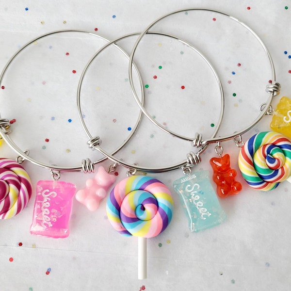 Candy Bracelet, Candy Charm Bracelet, Stainless Steel Bracelet, Candy Jewelry, Colorful Bracelet, Teddy Bear Bracelet, Lollipop Bracelet