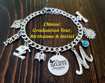 Graduation Charm Bracelet, Senior Gift, Senior Night Gift, Personalized Grad Gift, C/O 2024, Senior 2024, Graduation Jewelry, Grad Bracelet