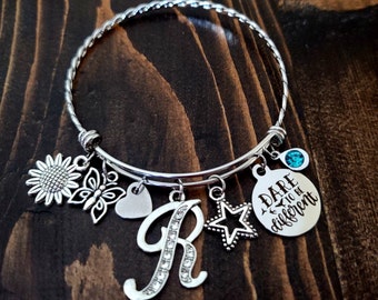 Personalized Charm Bracelet, Custom Charm Bracelet, Initial Charm Bracelet, Build a Bracelet, Choose Charms, Initial Rhinestone, Monogram