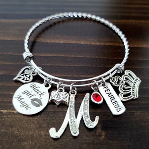 Black Girl Magic Bracelet, Black Girl Jewelry, Gifts for Black Women, Personalized Charm Bracelet, Initial Charm Bracelet, Princess Jewelry