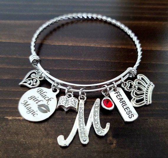 Black Girl Magic Bracelet, Black Girl Jewelry, Gifts for Black Women, Personalized Charm Bracelet, Initial Charm Bracelet, Princess Jewelry
