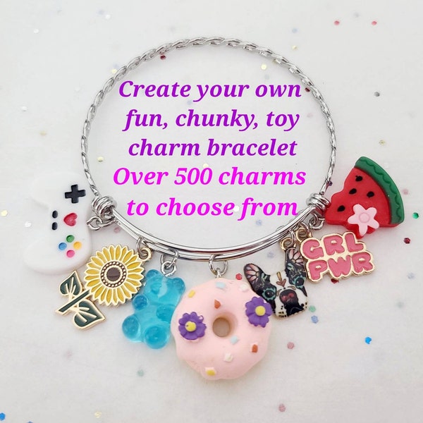 CHARM BRACELET, Fun Charm Bracelet, Toy Charm Bracelet, Chunky Charm Bracelet, Y2K, Foodie Charm Bracelet, Kawaii, Funky Bracelet, FYP