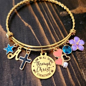 Philippians 4:13 Charm Bracelet, Scripture Bracelet, Christian Bracelet, Inspiration, Custom Charm Bracelet, Cross Bracelet, Bible Verse