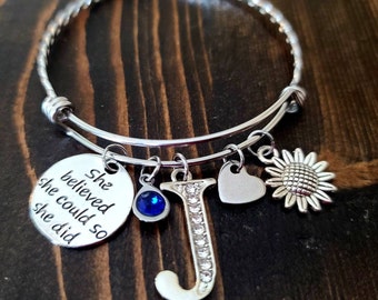Personalized Charm Bracelet, Custom Charm Bracelet, Initial Charm Bracelet, She Believed She Could, Birthstone Bracelet, Inspiration Jewelry