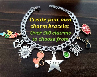 CHARM BRACELET, Personalized Charm Bracelet, Custom Charm Bracelet, Build a Bracelet, Girls Bracelet, Design Your Own, Gift for Her