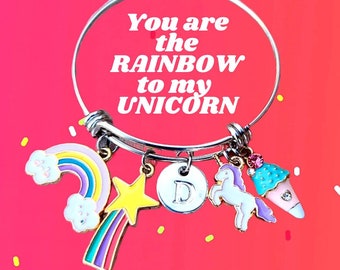 KID GIFT, Children Jewelry, Unicorn Bracelet, Rainbow Bracelet, Child Personalized Bracelet, Initial Bracelet, Easter Gift, Girls Bracelet