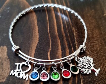 BIRTHSTONE BRACELET, Mom Charm Bracelet, Mom Gift, Gift for Mom, Gifts for Grandma, Mother's Day Gift, Generation Jewelry, Family Tree