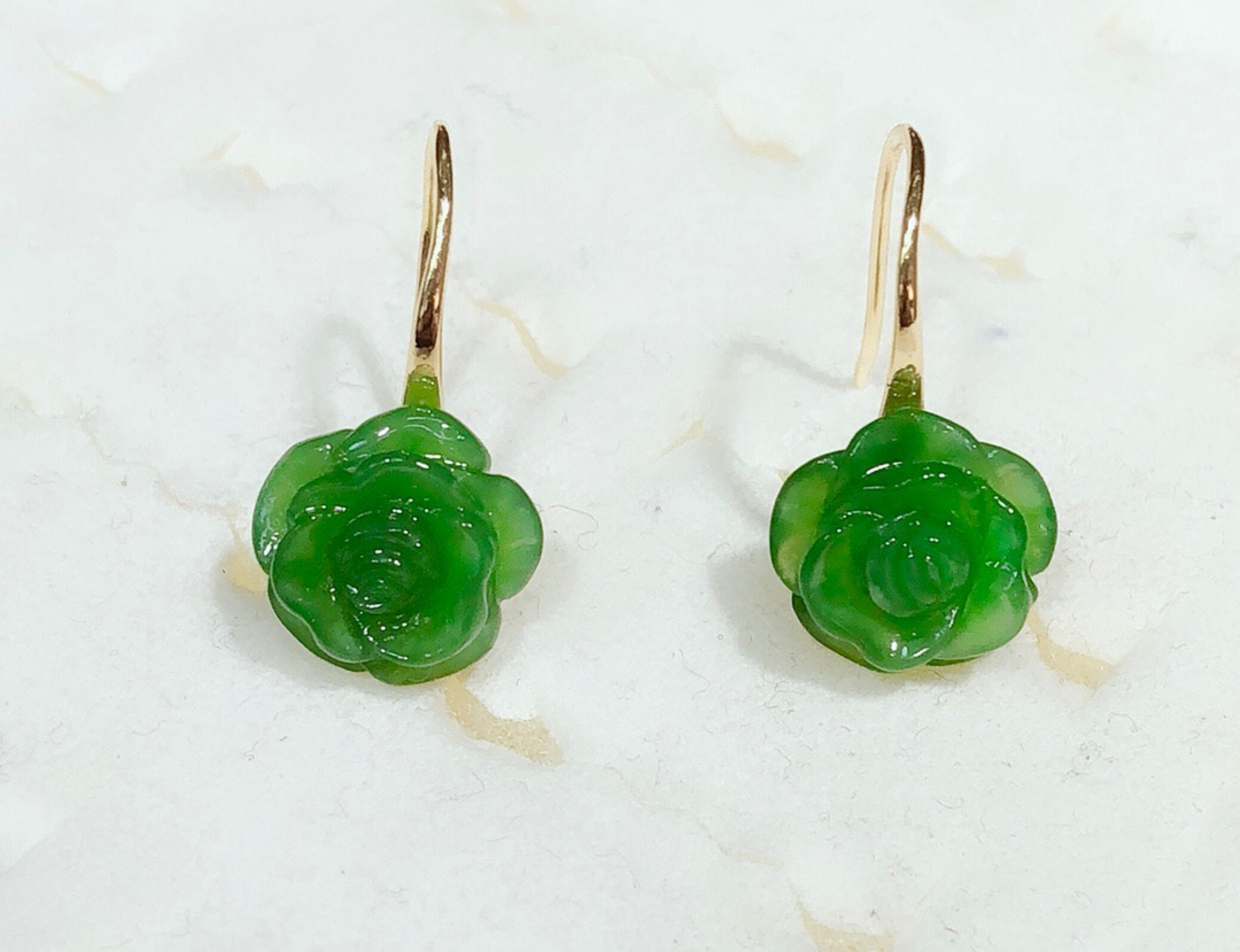 Leaf earrings - leaf studs - jade earrings - nature - green leaf earrings -  green leaves - a pair of carved jade leaf stud earrings