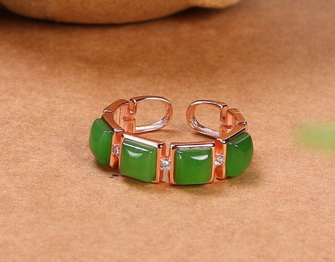Open Cluster Square Jade Ring in Rose Gold Vermeil on Sterling Etsy