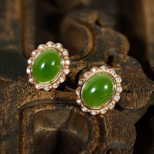18K Gold Plated Green Jade Stud Earrings - 4mm Round Natural Gemstone, Sterling Silver 925, Post Back