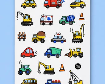 Construction + Cars Temporary Tattoo Sheet