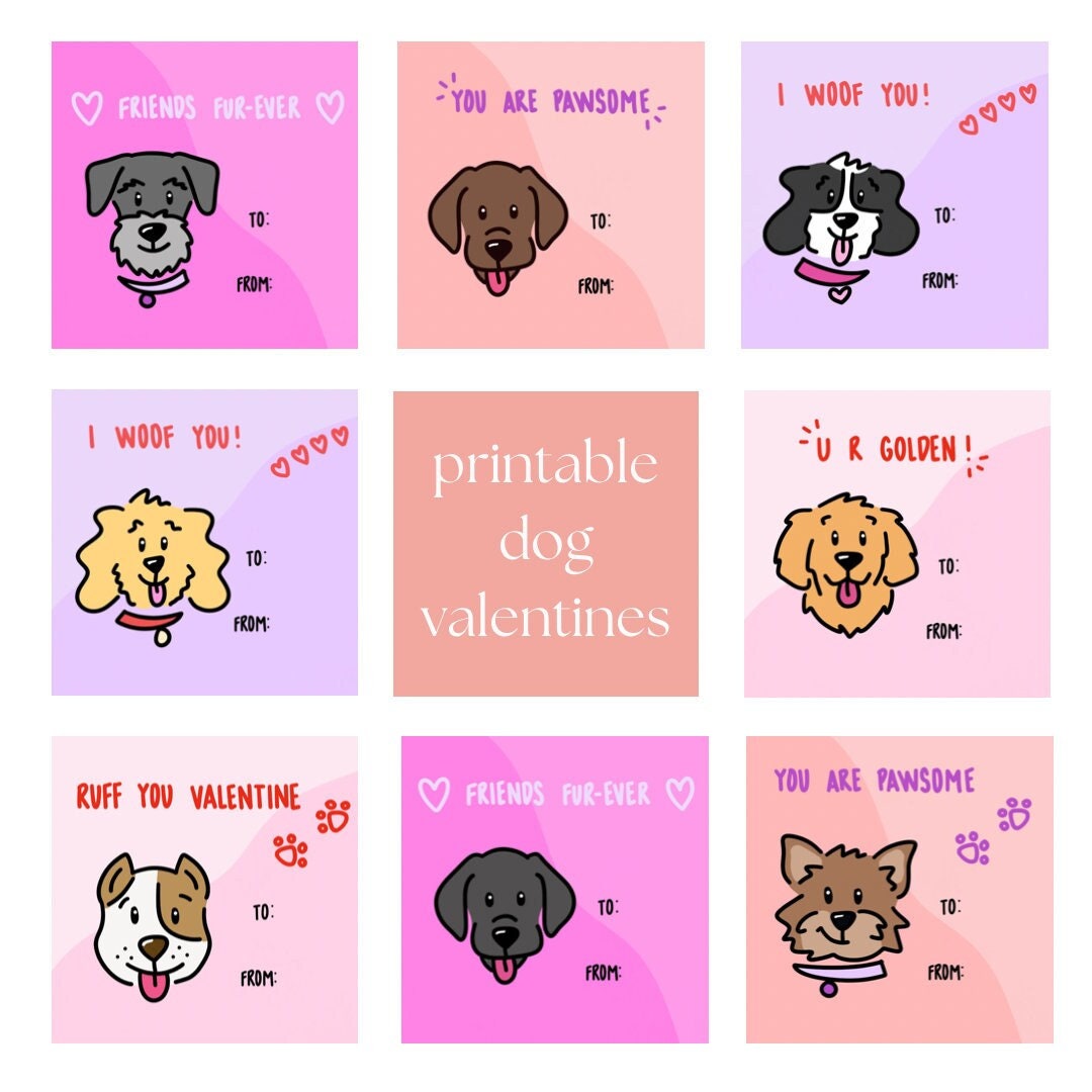 Dog Valentine Printable Valentine's Day Cards Instant Download Digital ...