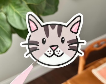 Gray Tabby Cat Sticker: Waterproof Vinyl Die-Cut