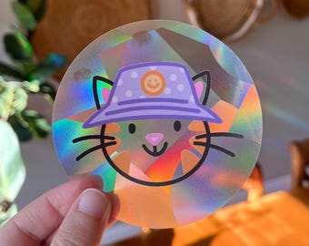 Bucket Hat Cat Suncatcher | Rainbow Window Sticker | Rainbow Maker Prism Decal