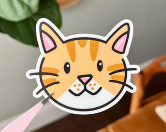 Yellow Tabby Cat Sticker: Waterproof Vinyl Die-Cut
