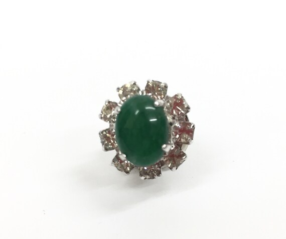 Vintage Jadeite & Pave DiamondT ie Pin/ Tie Pin/ N