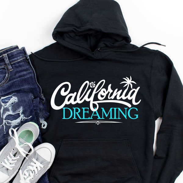 Sudadera con capucha "California Dreaming", sudadera de regalo para amantes de la playa, jersey "Surf Life", regalo de la costa oeste, camiseta de California, sudadera con capucha para vacaciones en la playa.