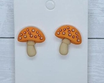 Mushroom Earrings + Orange Mushroom Studs + Mushroom Studs