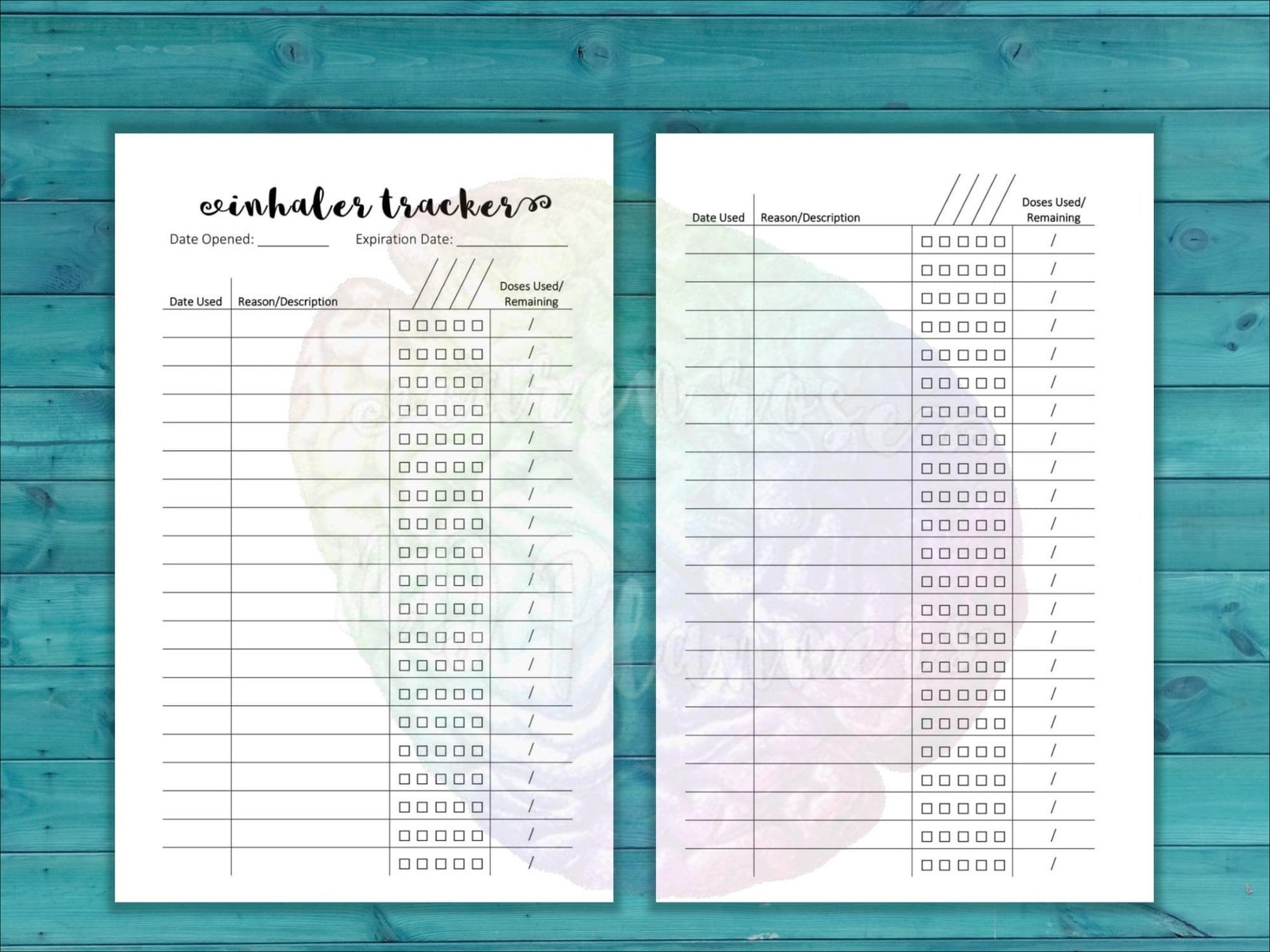 Asthma Inhaler Use Tracker Bullet Journal/planner Page 8.5 X 5.5 half