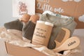 Personalised New Baby Gift Set – Olive Romper Newborn Hamper with Swaddle, Shoes, Brush Set product logo