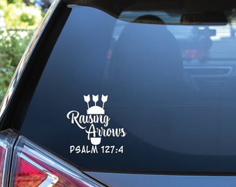 Calcomanía de vinilo con flechas en alto – Salmo 127:4, pegatina cristiana para coche