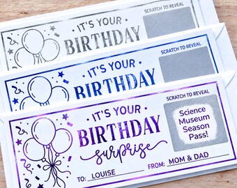 Foil Birthday Scratch Off Gift Voucher, Personalized Surprise Reveal Gift Certificate