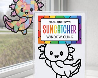 Axolotl Craft Kit for Kids, Suncatcher Window Sticker Activity