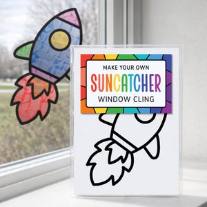 Rocket Craft Kit for Kids, Outer Space Suncatcher Window Sticker Activity