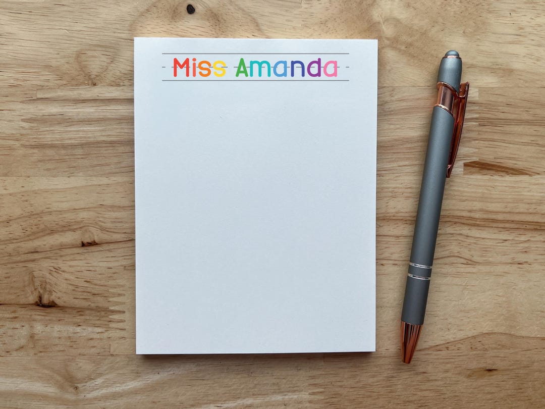 Personalized Rainbow Name Teacher Notepad, Custom Teacher Appreciation ...