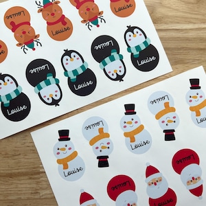 Christmas Character Gift Tags, Personalized Present Stickers, Custom Holiday Labels (set of 20)