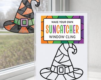 Witch Hat Craft Kit for Kids, Halloween Suncatcher Window Sticker Activity