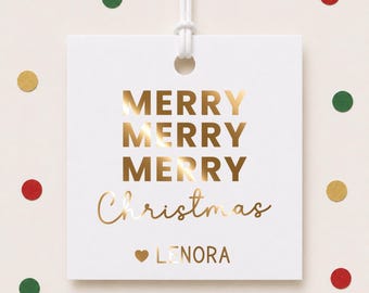 Foil Merry Christmas Gift Tags, Personalized Party Favor Labels