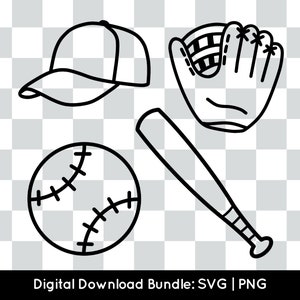 Baseball Bundle PNG SVG, kommerzielle Nutzung, Softball SVG-Schnittdatei für Cricut oder Silhouette, Baseballschläger, Baseballhandschuh, Baseballmütze Clipart