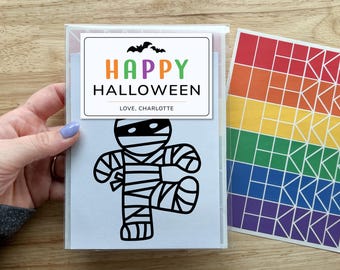 Mummy Party Favors for Kids, Halloween Suncatcher Sticker Craft, Boo Basket Filler