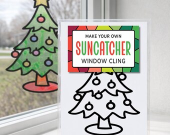 Christmas Tree Craft Kit, Holiday Suncatcher Window Sticker Activity, Christmas Eve Box Filler, Stocking Stuffer for Kids